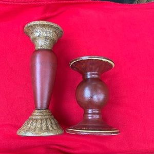 Set of 2 red rustic ceramic candleholders